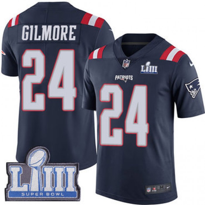 #24 Limited Stephon Gilmore Navy Blue Nike NFL Men's Jersey New England Patriots Rush Vapor Untouchable Super Bowl LIII Bound