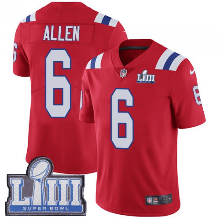 #6 Limited Ryan Allen Red Nike NFL Alternate Men's Jersey New England Patriots Vapor Untouchable Super Bowl LIII Bound