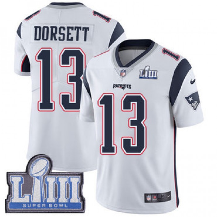 #13 Limited Phillip Dorsett White Nike NFL Road Men's Jersey New England Patriots Vapor Untouchable Super Bowl LIII Bound