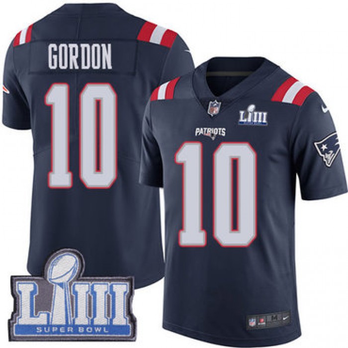 #10 Limited Josh Gordon Navy Blue Nike NFL Men's Jersey New England Patriots Rush Vapor Untouchable Super Bowl LIII Bound