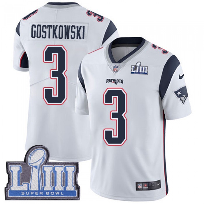 Men's New England Patriots #3 Stephen Gostkowski White Nike NFL Road Vapor Untouchable Super Bowl LIII Bound Limited Jersey
