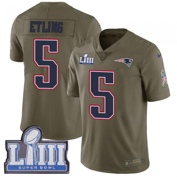 #5 Limited Danny Etling Olive Nike NFL Men's Jersey New England Patriots 2017 Salute to Service Super Bowl LIII Bound
