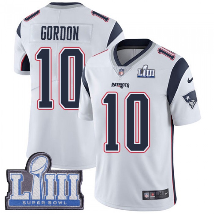 #10 Limited Josh Gordon White Nike NFL Road Men's Jersey New England Patriots Vapor Untouchable Super Bowl LIII Bound
