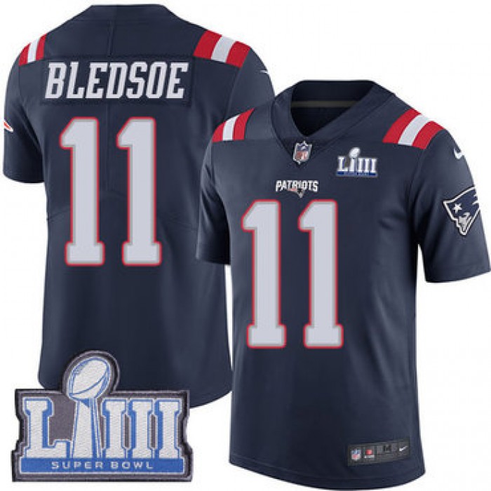 Men's New England Patriots #11 Drew Bledsoe Navy Blue Nike NFL  Rush Vapor Untouchable Super Bowl LIII Bound Limited Jersey