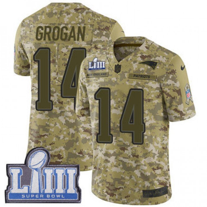 #14 Limited Steve Grogan Camo Nike NFL Men's Jersey New England Patriots 2018 Salute to Service Super Bowl LIII Bound