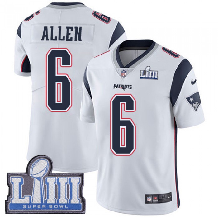 #6 Limited Ryan Allen White Nike NFL Road Men's Jersey New England Patriots Vapor Untouchable Super Bowl LIII Bound