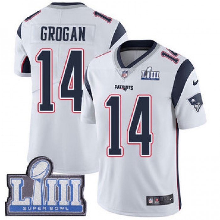 #14 Limited Steve Grogan White Nike NFL Road Men's Jersey New England Patriots Vapor Untouchable Super Bowl LIII Bound