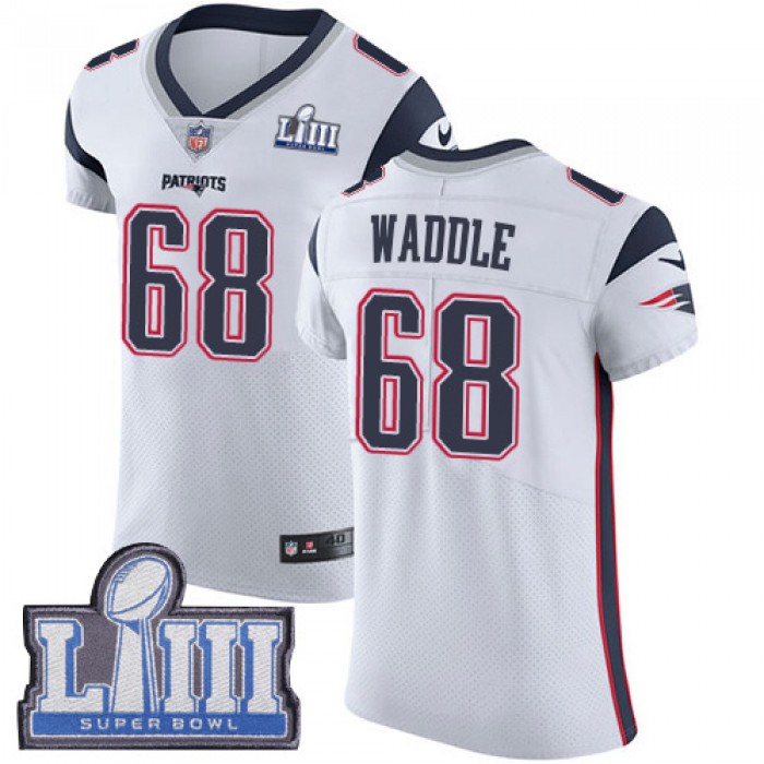 #68 Elite LaAdrian Waddle White Nike NFL Road Men's Jersey New England Patriots Vapor Untouchable Super Bowl LIII Bound