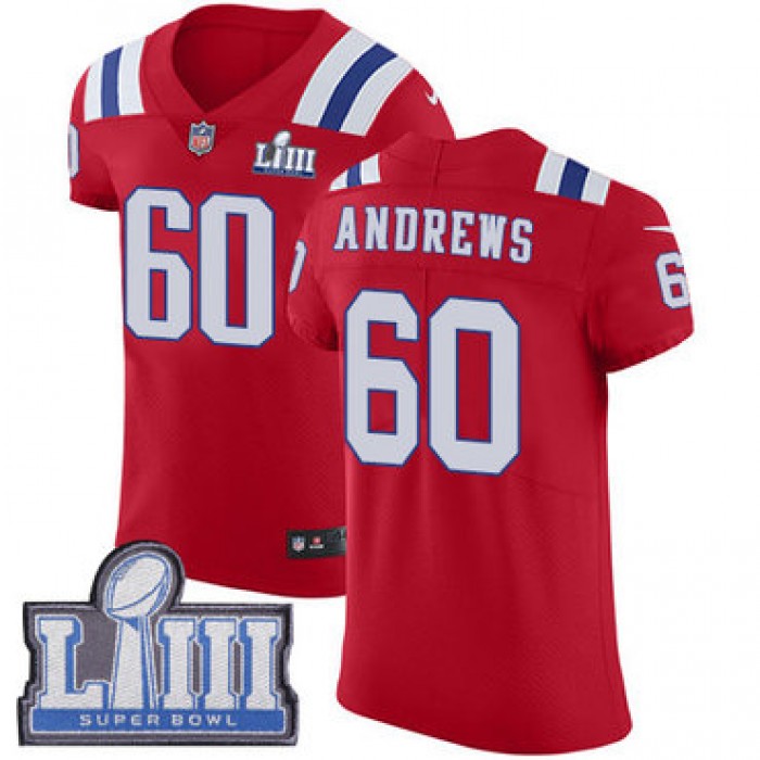 #60 Elite David Andrews Red Nike NFL Alternate Men's Jersey New England Patriots Vapor Untouchable Super Bowl LIII Bound