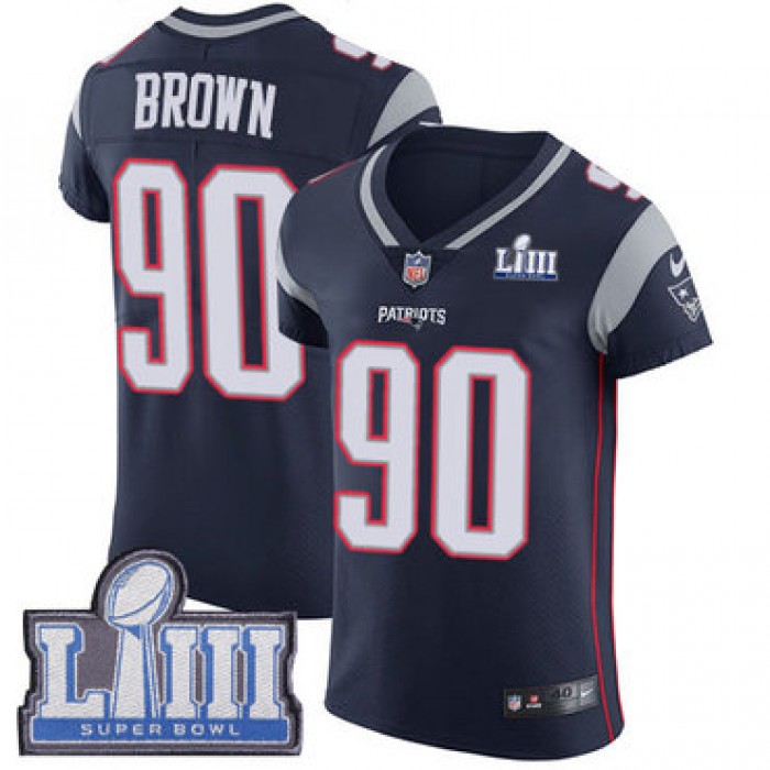 #90 Elite Malcom Brown Navy Blue Nike NFL Home Men's Jersey New England Patriots Vapor Untouchable Super Bowl LIII Bound