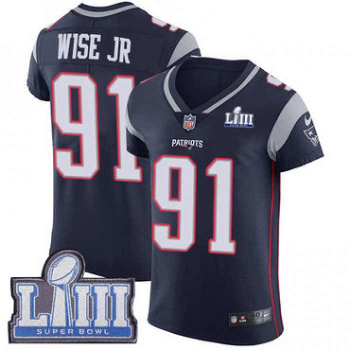 #91 Elite Deatrich Wise Jr Navy Blue Nike NFL Home Men's Jersey New England Patriots Vapor Untouchable Super Bowl LIII Bound
