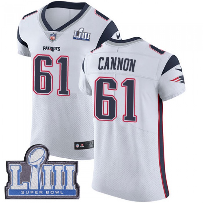 #61 Elite Marcus Cannon White Nike NFL Road Men's Jersey New England Patriots Vapor Untouchable Super Bowl LIII Bound