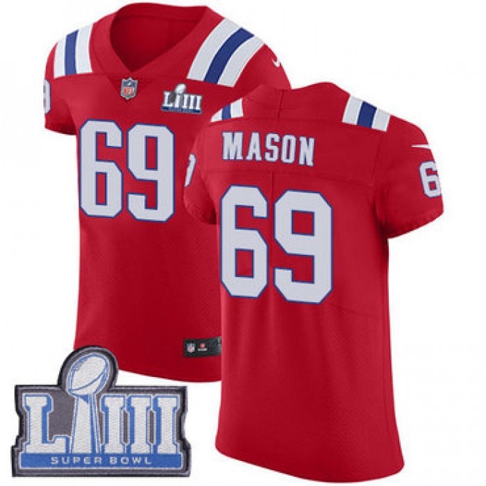 #69 Elite Shaq Mason Red Nike NFL Alternate Men's Jersey New England Patriots Vapor Untouchable Super Bowl LIII Bound