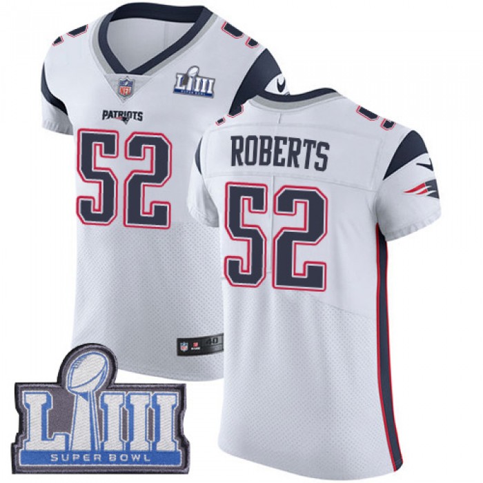 #52 Elite Elandon Roberts White Nike NFL Road Men's Jersey New England Patriots Vapor Untouchable Super Bowl LIII Bound
