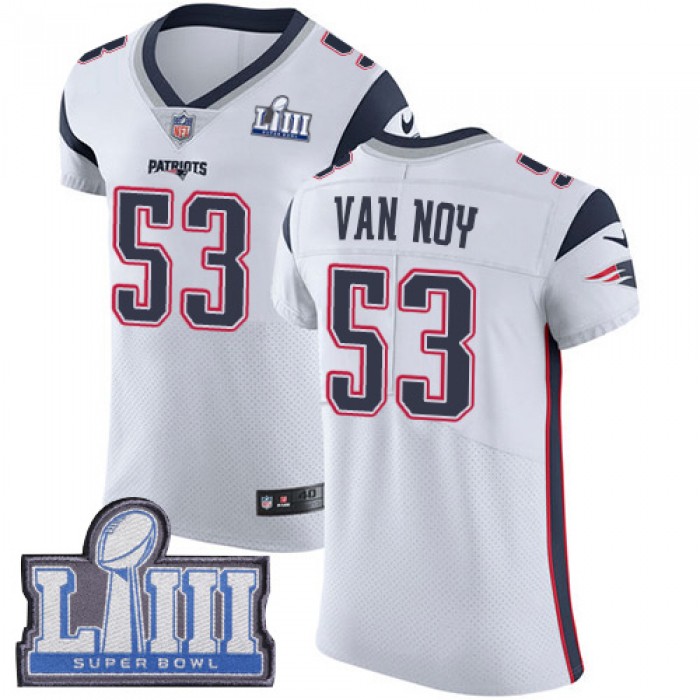 #53 Elite Kyle Van Noy White Nike NFL Road Men's Jersey New England Patriots Vapor Untouchable Super Bowl LIII Bound