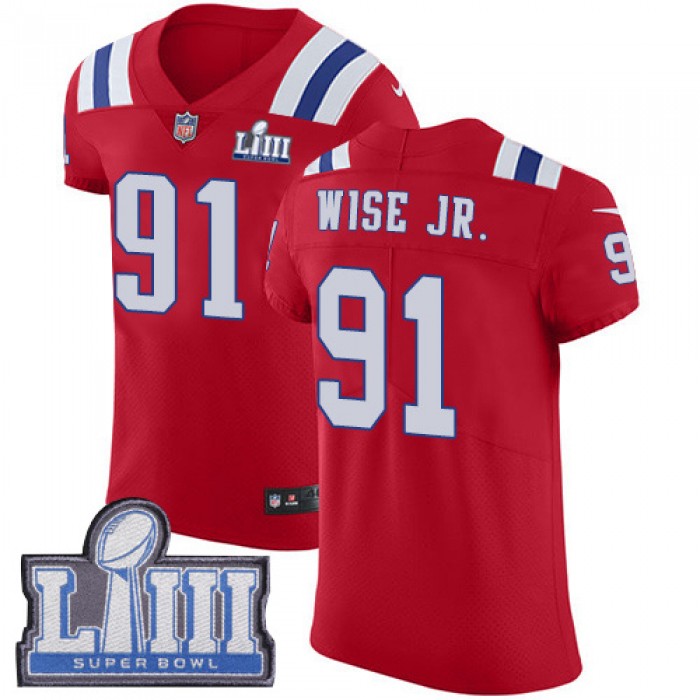 #91 Elite Deatrich Wise Jr Red Nike NFL Alternate Men's Jersey New England Patriots Vapor Untouchable Super Bowl LIII Bound