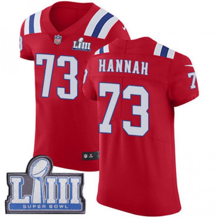 #73 Elite John Hannah Red Nike NFL Alternate Men's Jersey New England Patriots Vapor Untouchable Super Bowl LIII Bound