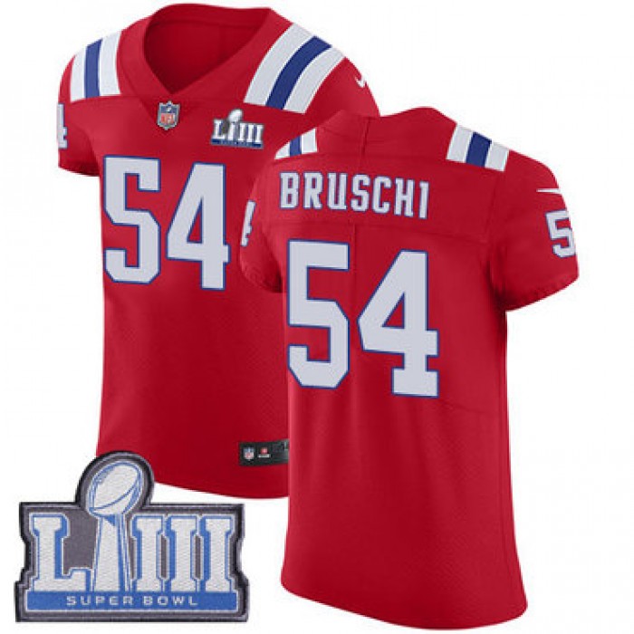 #54 Elite Tedy Bruschi Red Nike NFL Alternate Men's Jersey New England Patriots Vapor Untouchable Super Bowl LIII Bound