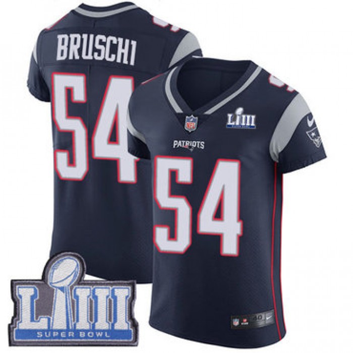 #54 Elite Tedy Bruschi Navy Blue Nike NFL Home Men's Jersey New England Patriots Vapor Untouchable Super Bowl LIII Bound