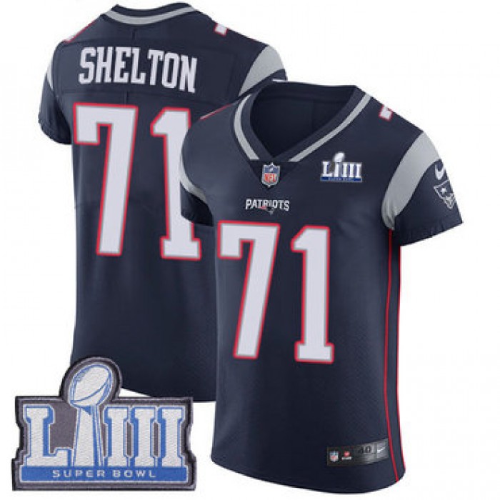 #71 Elite Danny Shelton Navy Blue Nike NFL Home Men's Jersey New England Patriots Vapor Untouchable Super Bowl LIII Bound
