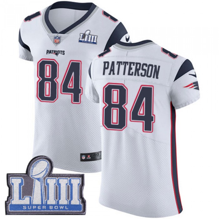#84 Elite Cordarrelle Patterson White Nike NFL Road Men's Jersey New England Patriots Vapor Untouchable Super Bowl LIII Bound