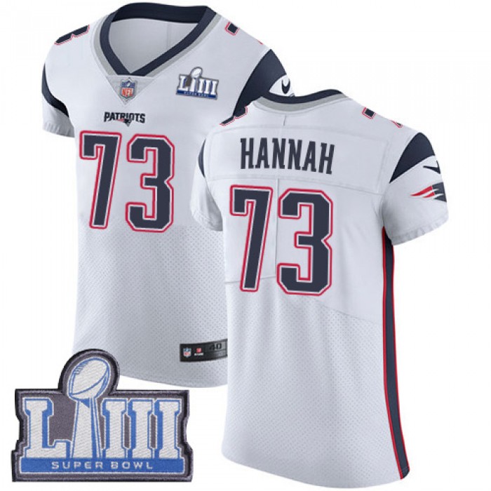 #73 Elite John Hannah White Nike NFL Road Men's Jersey New England Patriots Vapor Untouchable Super Bowl LIII Bound