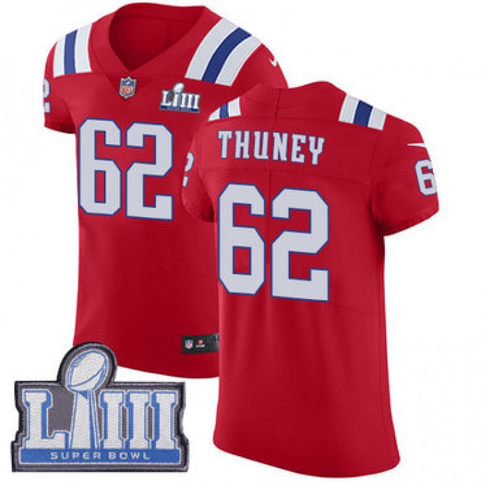 #62 Elite Joe Thuney Red Nike NFL Alternate Men's Jersey New England Patriots Vapor Untouchable Super Bowl LIII Bound