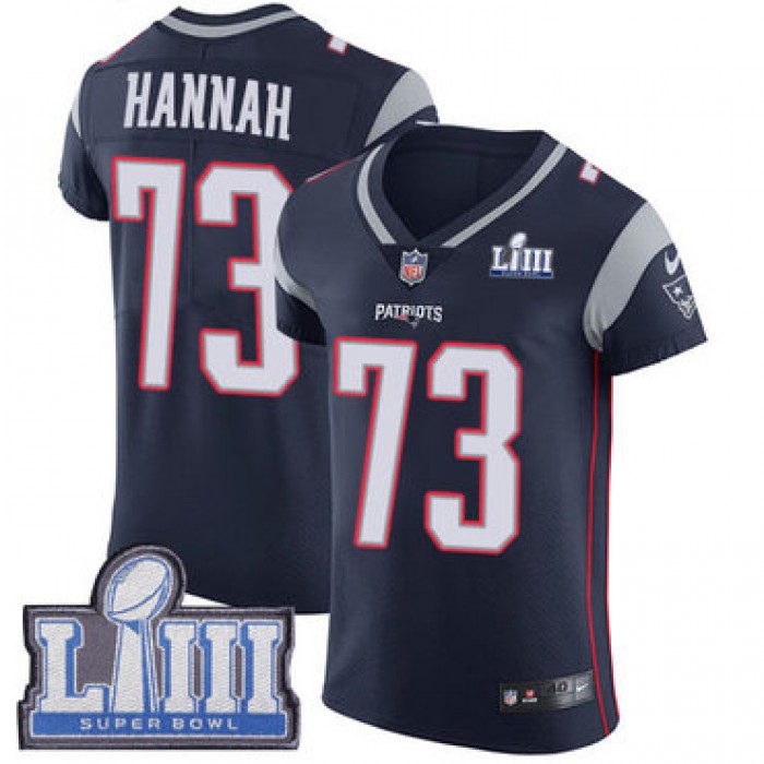 #73 Elite John Hannah Navy Blue Nike NFL Home Men's Jersey New England Patriots Vapor Untouchable Super Bowl LIII Bound