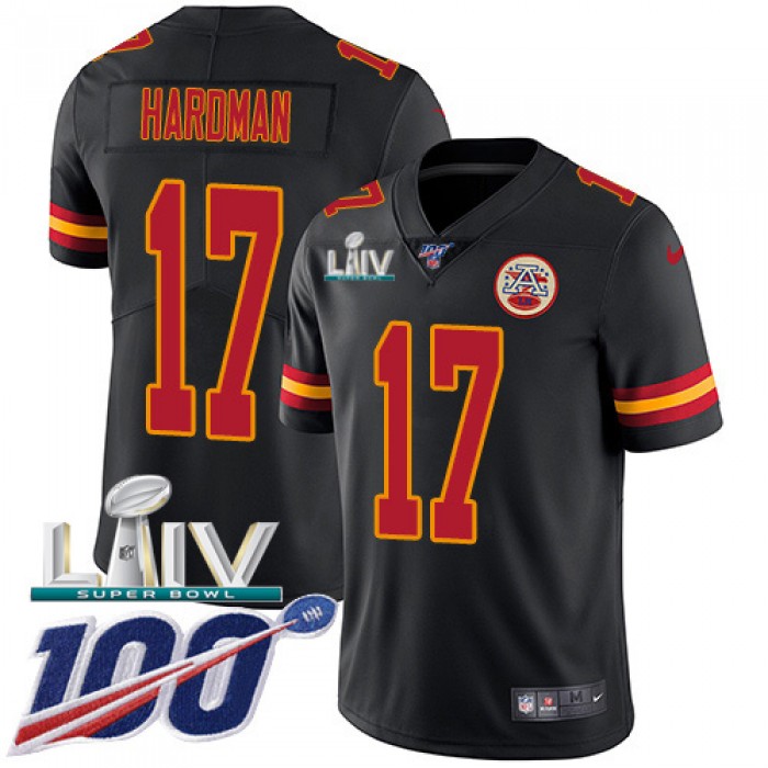 Nike Chiefs #17 Mecole Hardman Black Super Bowl LIV 2020 Men's Stitched NFL Limited Rush 100th Season Jersey