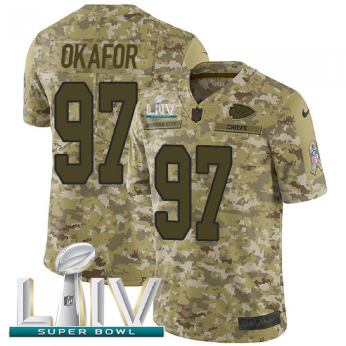 Nike Chiefs #97 Alex Okafor Camo Super Bowl LIV 2020 Men's Stitched NFL Limited 2018 Salute To Service Jersey