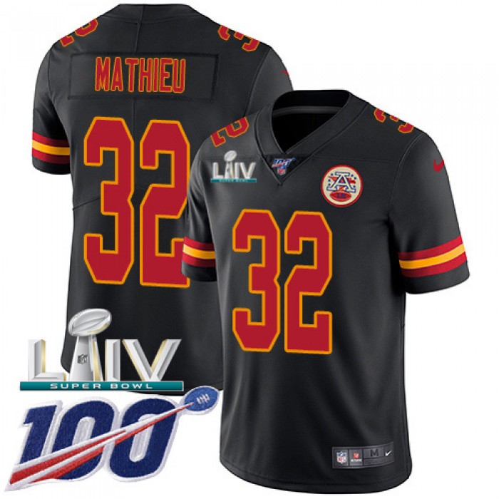 Nike Chiefs #32 Tyrann Mathieu Black Super Bowl LIV 2020 Men's Stitched NFL Limited Rush 100th Season Jersey