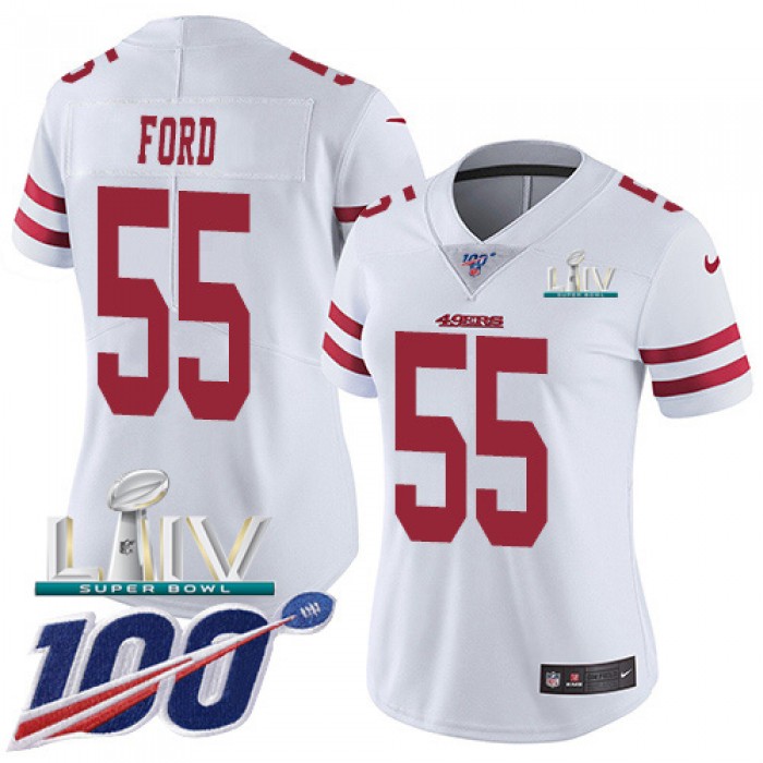 Nike 49ers #55 Dee Ford White Super Bowl LIV 2020 Women's Stitched NFL 100th Season Vapor Limited Jersey
