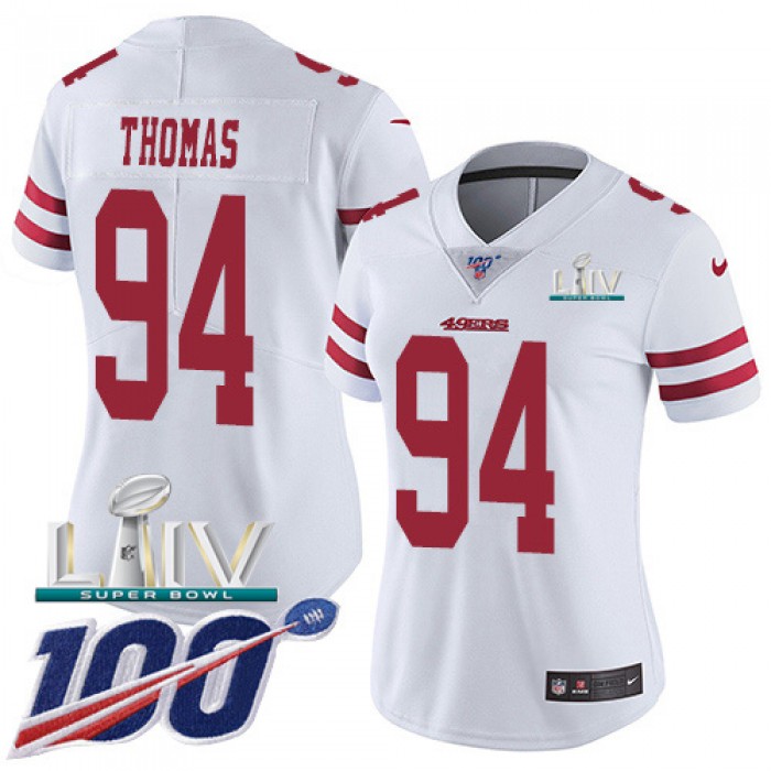 Nike 49ers #94 Solomon Thomas White Super Bowl LIV 2020 Women's Stitched NFL 100th Season Vapor Limited Jersey