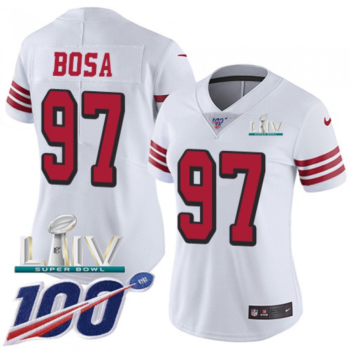 Nike 49ers #97 Nick Bosa White Super Bowl LIV 2020 Rush Women's Stitched NFL Limited 100th Season Jersey