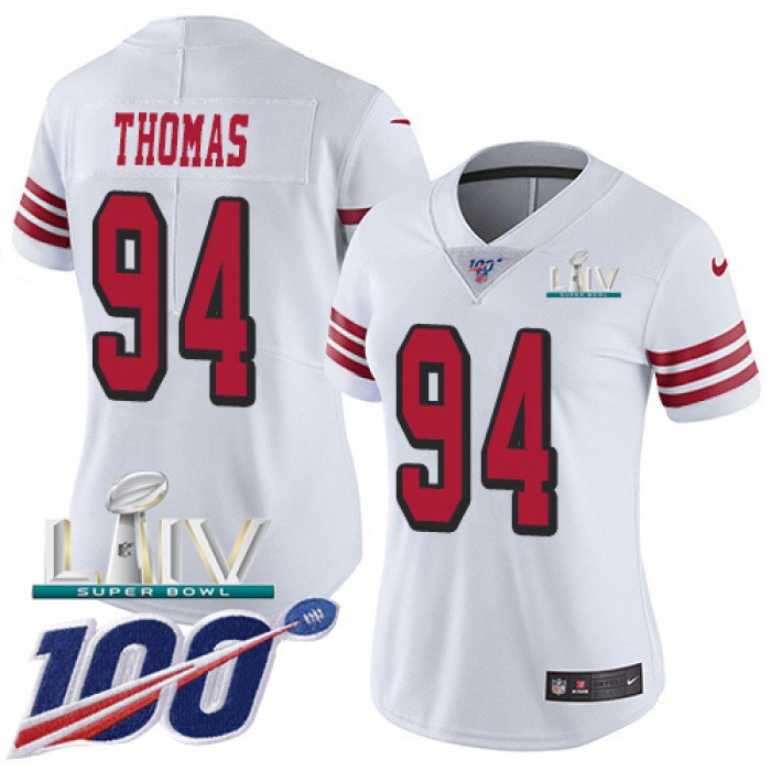 Nike 49ers #94 Solomon Thomas White Super Bowl LIV 2020 Rush Women's Stitched NFL Limited 100th Season Jersey
