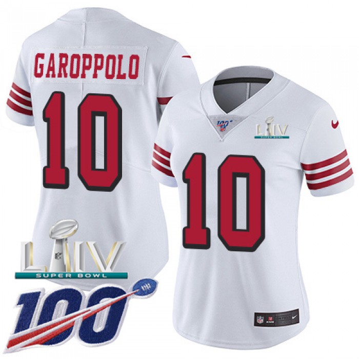 Nike 49ers #10 Jimmy Garoppolo White Super Bowl LIV 2020 Rush Women's Stitched NFL Limited 100th Season Jersey