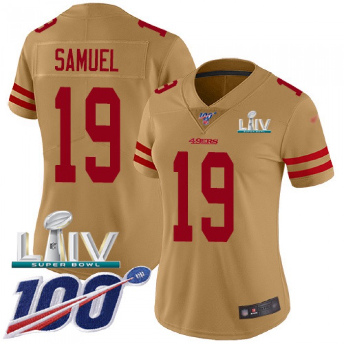 Nike 49ers #19 Deebo Samuel Gold Super Bowl LIV 2020 Women's Stitched NFL Limited Inverted Legend 100th Season Jersey