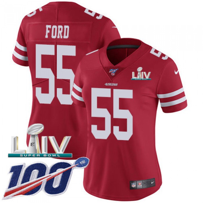 Nike 49ers #55 Dee Ford Red Super Bowl LIV 2020 Team Color Women's Stitched NFL 100th Season Vapor Limited Jersey