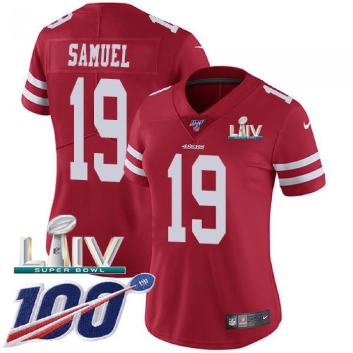 Nike 49ers #19 Deebo Samuel Red Super Bowl LIV 2020 Team Color Women's Stitched NFL 100th Season Vapor Limited Jersey