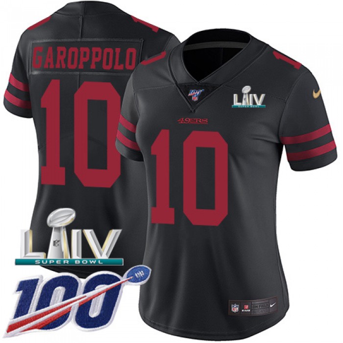 Nike 49ers #10 Jimmy Garoppolo Black Super Bowl LIV 2020 Alternate Women's Stitched NFL 100th Season Vapor Limited Jersey