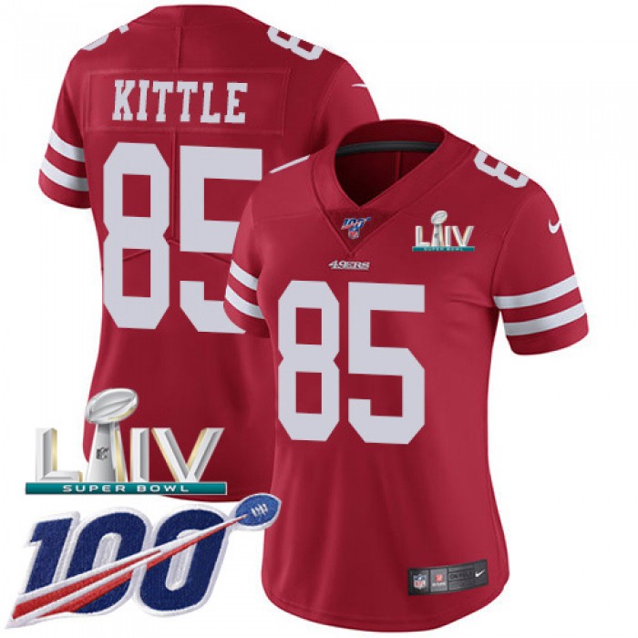 Nike 49ers #85 George Kittle Red Super Bowl LIV 2020 Team Color Women's Stitched NFL 100th Season Vapor Limited Jersey