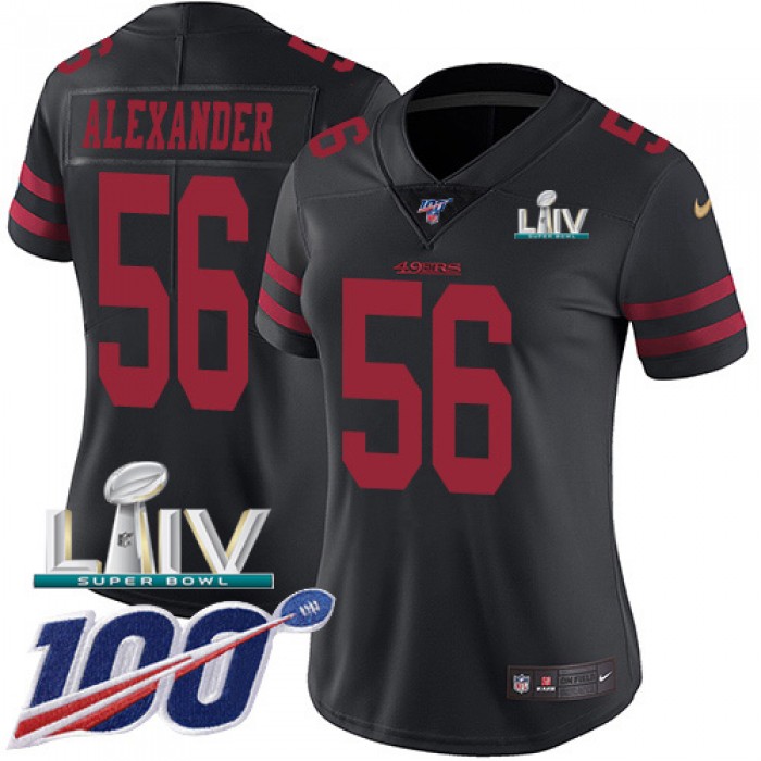 Nike 49ers #56 Kwon Alexander Black Super Bowl LIV 2020 Alternate Women's Stitched NFL 100th Season Vapor Limited Jersey