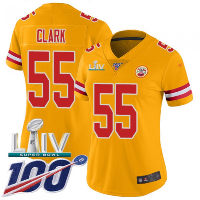 Nike Chiefs #55 Frank Clark Gold Super Bowl LIV 2020 Women's Stitched NFL Limited Inverted Legend 100th Season Jersey
