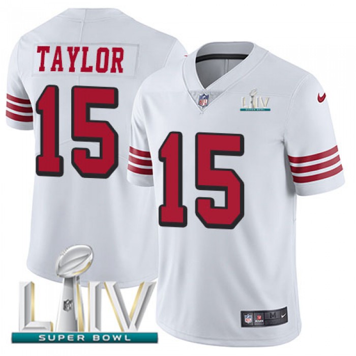 Nike 49ers #15 Trent Taylor White Super Bowl LIV 2020 Rush Youth Stitched NFL Vapor Untouchable Limited Jersey