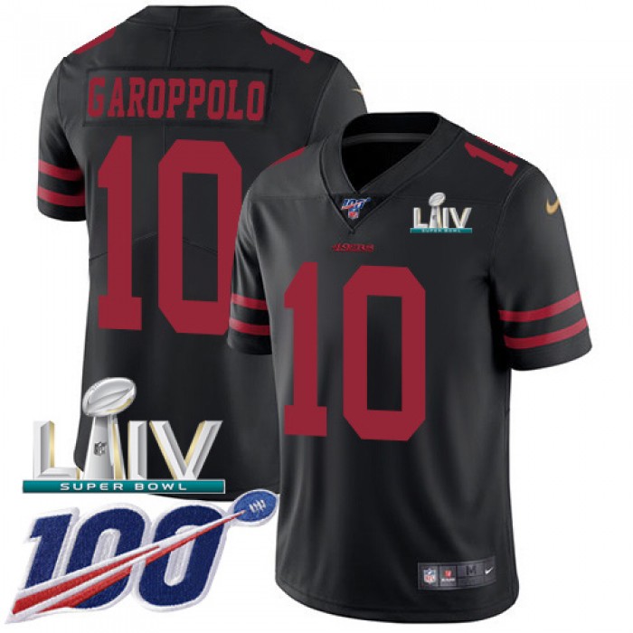 Nike 49ers #10 Jimmy Garoppolo Black Super Bowl LIV 2020 Alternate Youth Stitched NFL 100th Season Vapor Limited Jersey
