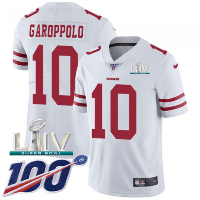 Nike 49ers #10 Jimmy Garoppolo White Super Bowl LIV 2020 Youth Stitched NFL 100th Season Vapor Limited Jersey