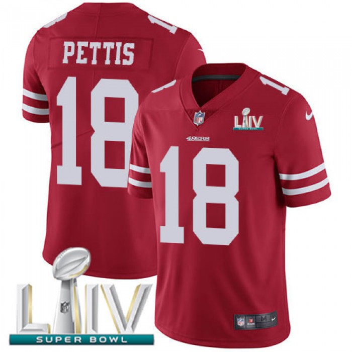 Nike 49ers #18 Dante Pettis Red Super Bowl LIV 2020 Team Color Youth Stitched NFL Vapor Untouchable Limited Jersey