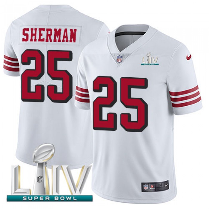 Nike 49ers #25 Richard Sherman White Super Bowl LIV 2020 Rush Youth Stitched NFL Vapor Untouchable Limited Jersey