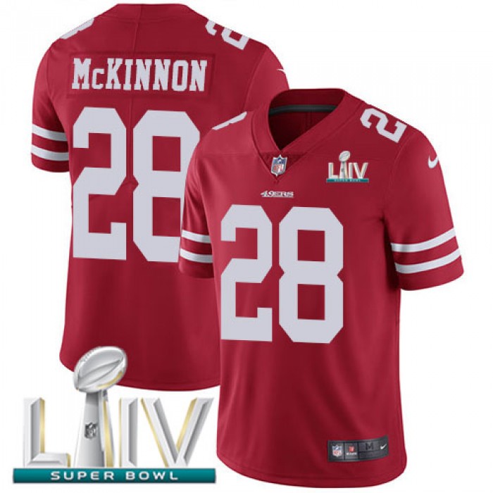Nike 49ers #28 Jerick McKinnon Red Super Bowl LIV 2020 Team Color Youth Stitched NFL Vapor Untouchable Limited Jersey