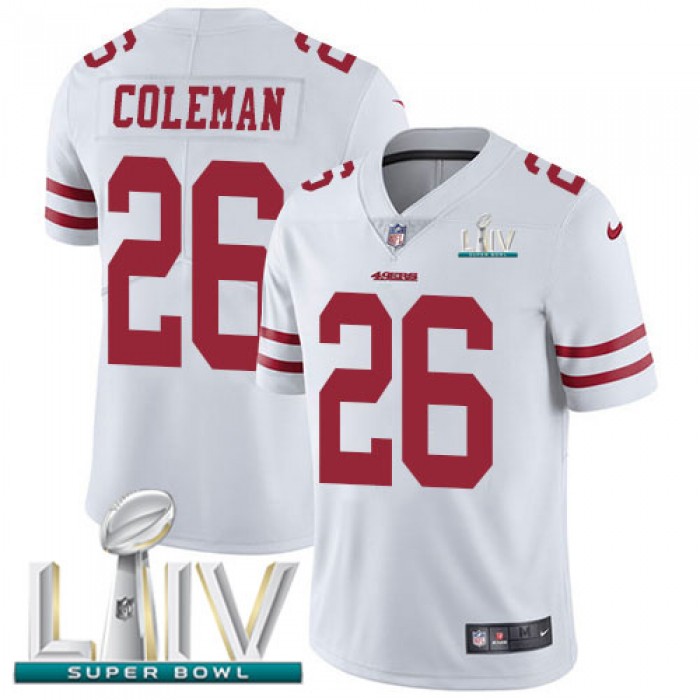 Nike 49ers #26 Tevin Coleman White Super Bowl LIV 2020 Youth Stitched NFL Vapor Untouchable Limited Jersey